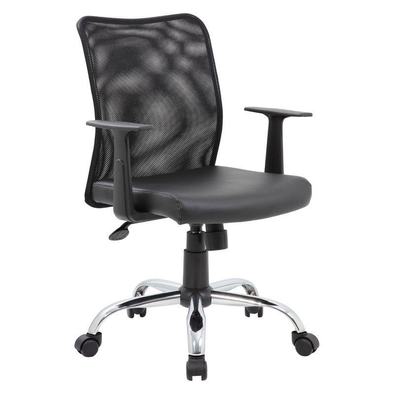 Fixed Arm Budget Mesh Task Chair Black - Boss Office Products: Chrome Base, Pneumatic Lift, Locking Tilt Control