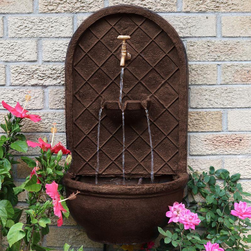 Sunnydaze 26" H Solar-Powered with Battery Pack Polystone Messina Outdoor Wall-Mount Water Fountain, Bronze Finish