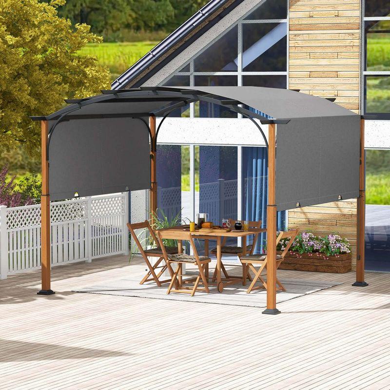 Costway 10 x 12 FT Outdoor Retractable Pergola with Retractable Canopy Wood Looking Posts Gray