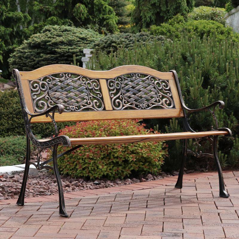 Sunnydaze 49" Black Cast Iron and Wood Outdoor Bench