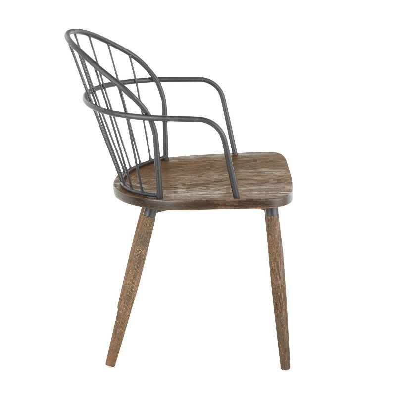 Riley Dark Walnut Wood Industrial Arm Chair with High Spindle Back