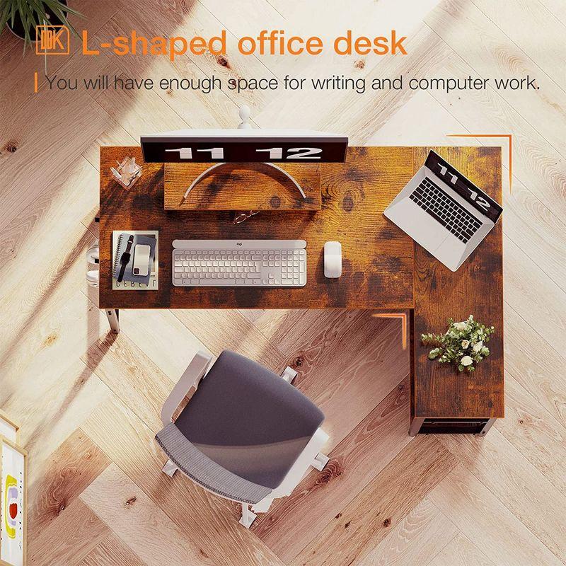 ODK 47 Inch Compact L Shaped Desk for Apartment, Living Room, Bedroom, or Office with Storage Shelves, Headphone Hook, and Monitor Stand