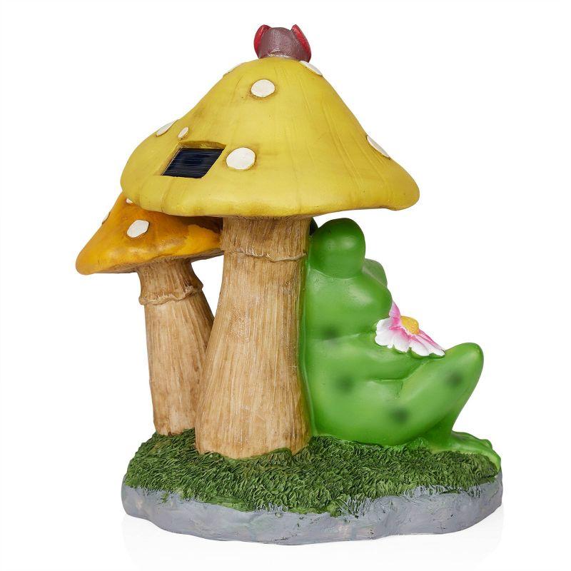 Alpine Corporation Frog Mushroom Statue With Solar: Whimsical Garden Decor, Polyresin, Ambient Glow