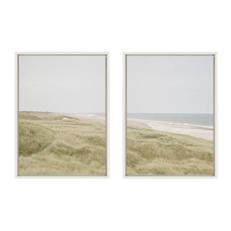 Peaceful Coastal Landscape Canvas Print Set with White Frame