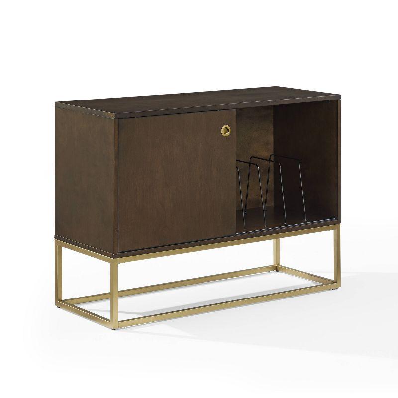 Byron Media Console Dark Brown/Gold - Crosley: Vinyl Storage Cabinet, Adjustable Shelves, Cable Management