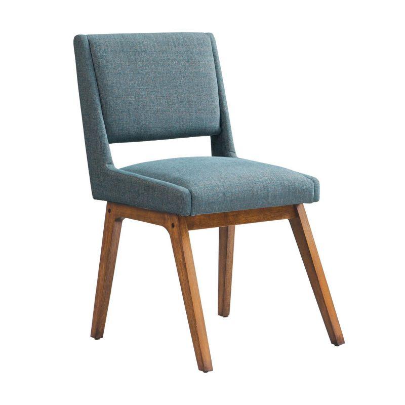 Ink+Ivy Set of 2 Boomerang Dining Chair Blue: Upholstered, Pecan Wood Legs, Mid-Century Modern