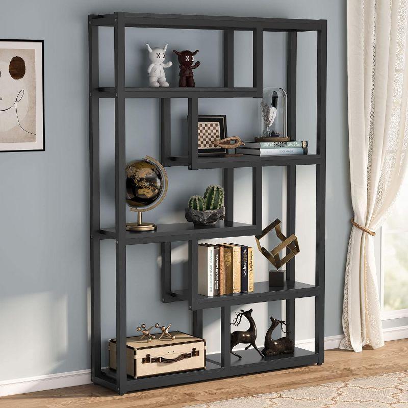 Hommoo 6-Tier Bookshelf, 69" Industrial Bookcase with Staggered Shelves Black