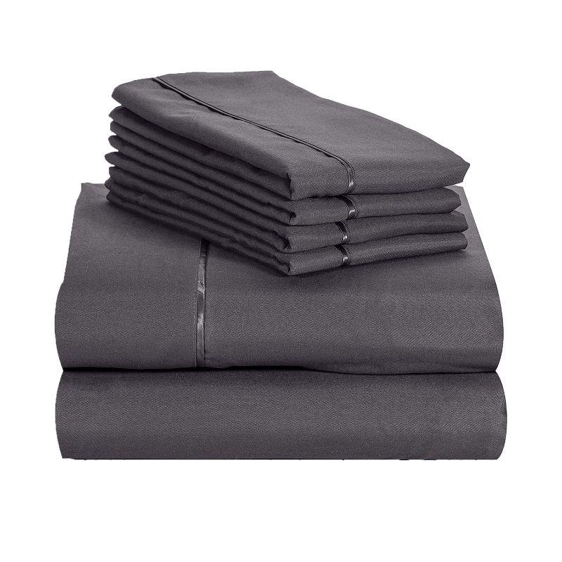 LuxClub 6 PC Dark Grey King Microfiber Solid Performance Sheet Set, Soft Cooling Eco-Friendly Bed Sheets with 18in Deep Pockets