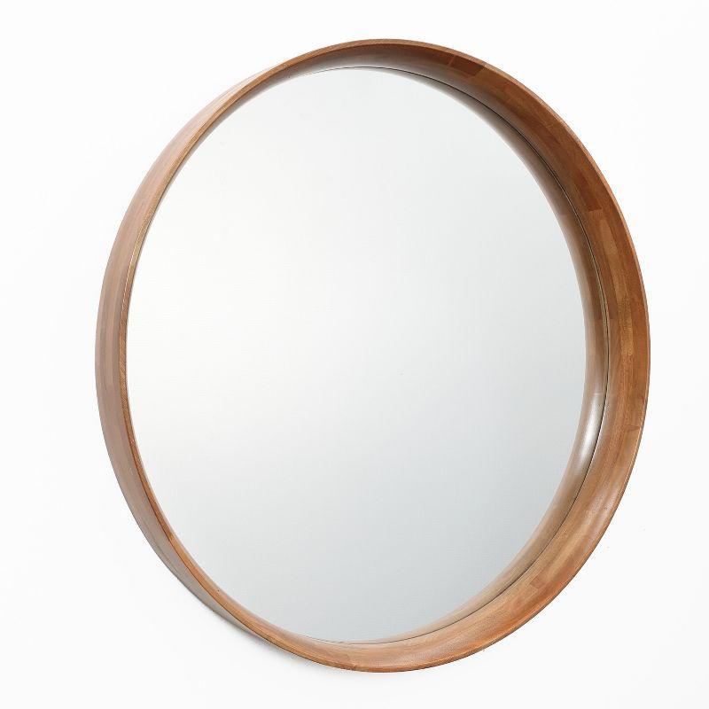 Natural Rubberwood Frame Round Wall Mirror