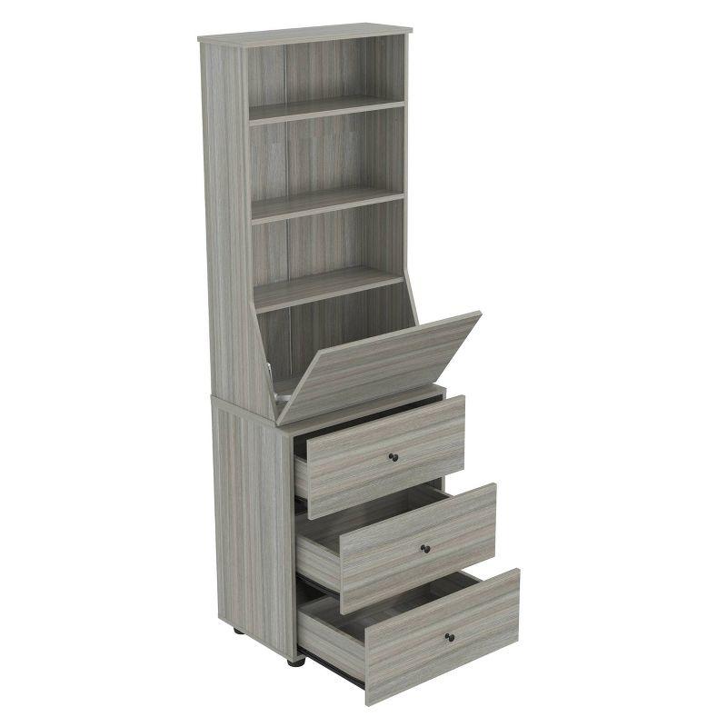 Computer Credenza Workcenter Gray - Inval: Smoke Oak Laminate, Glass Doors, Cable Management