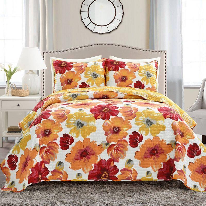 Full Red and Orange Reversible Microfiber Quilt Set