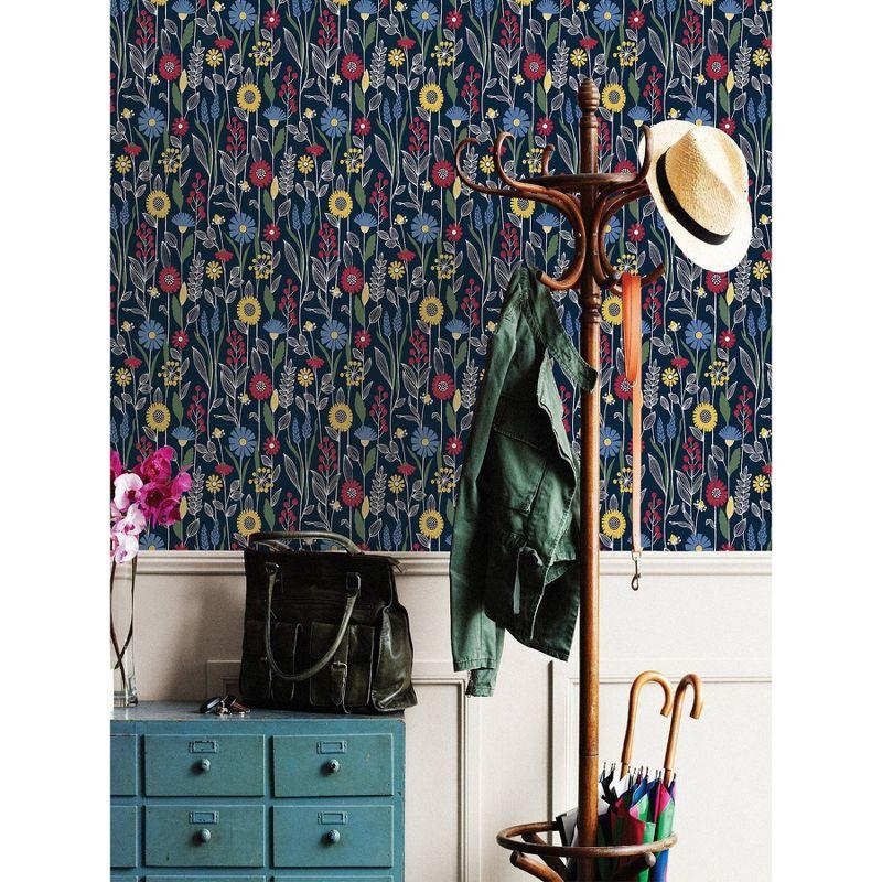 NuWallpaper Navy Jane Peel and Stick Wallpaper: Removable Floral Botanical PVC, Self-Adhesive, 30.75 Sq Ft Coverage