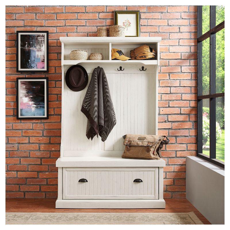 Seaside Solid Hardwood & Veneer Hall Tree in Distressed White