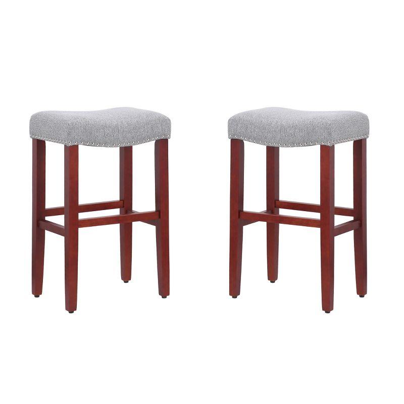 WestinTrends 29" Upholstered Saddle Seat Bar Stool (Set of 2), Cherry/Gray