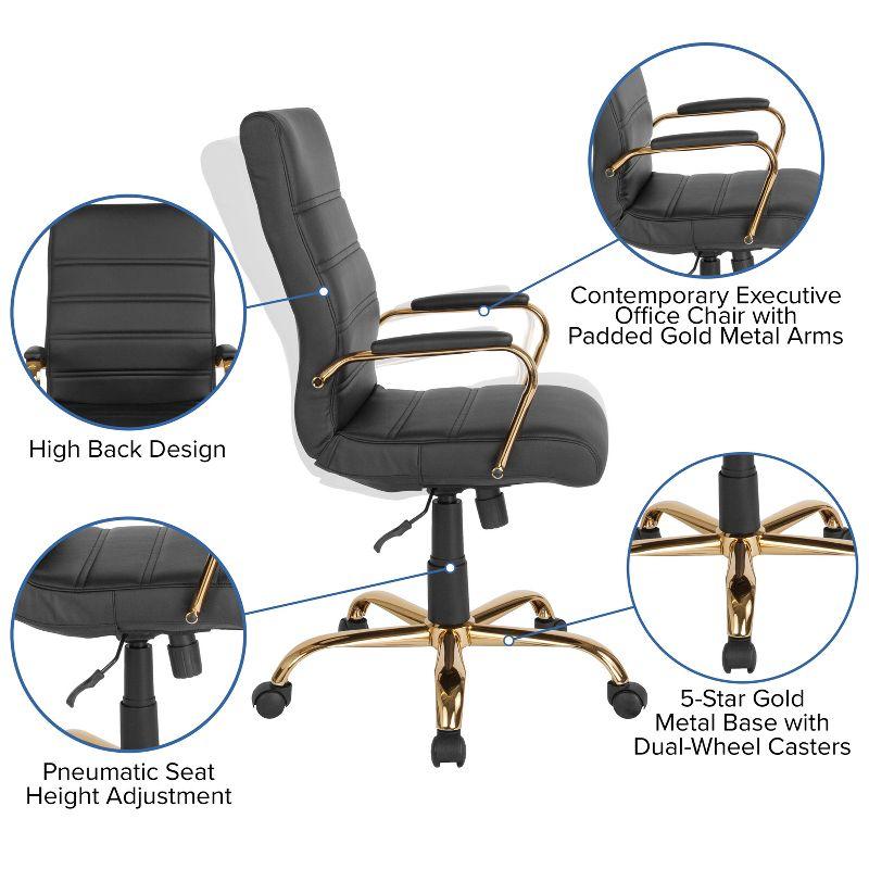 Flash Furniture High Back Black LeatherSoft Executive Swivel Office Chair with Gold Frame and Arms