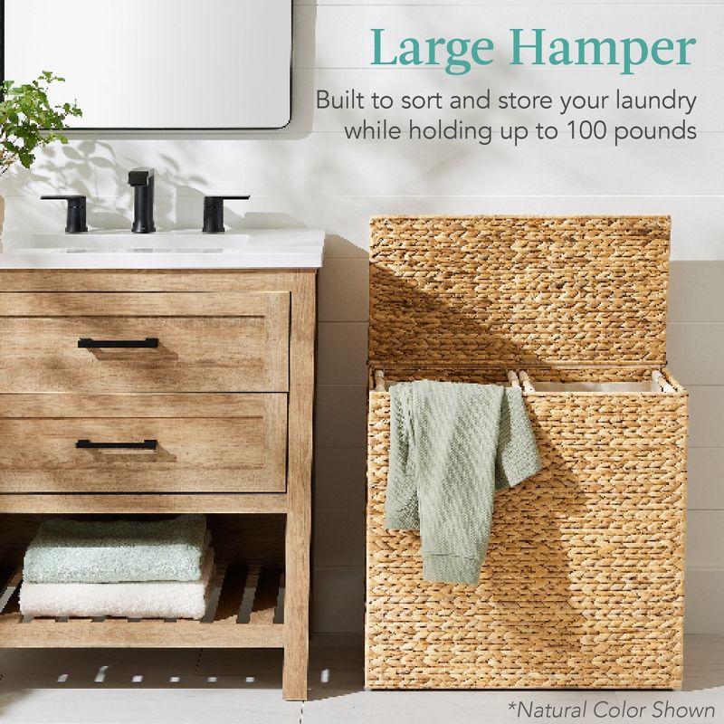 Bayou Breeze Large Water Hyacinth Double Laundry Hamper Basket w/ 2 Liner Bags, Handles