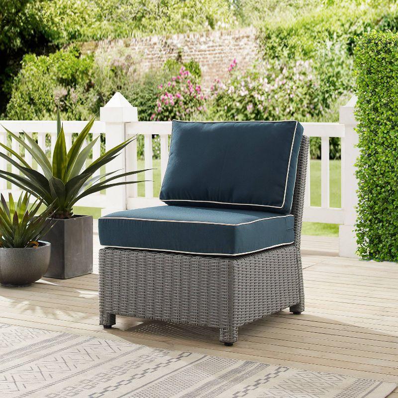 Bradenton Outdoor Wicker Sectional Center Chair - Navy/Gray - Crosley: Steel Frame, UV & Weather-Resistant