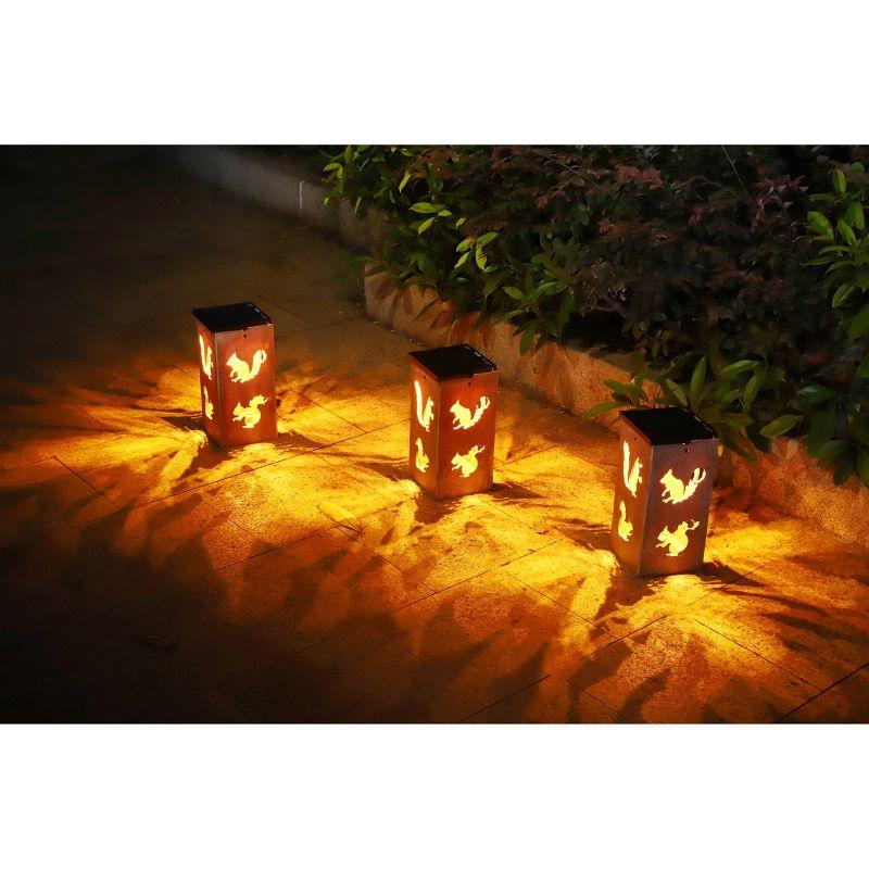 Solar-Powered Squirrel Cut-Out Decorative Lantern, 14" Brown ABS