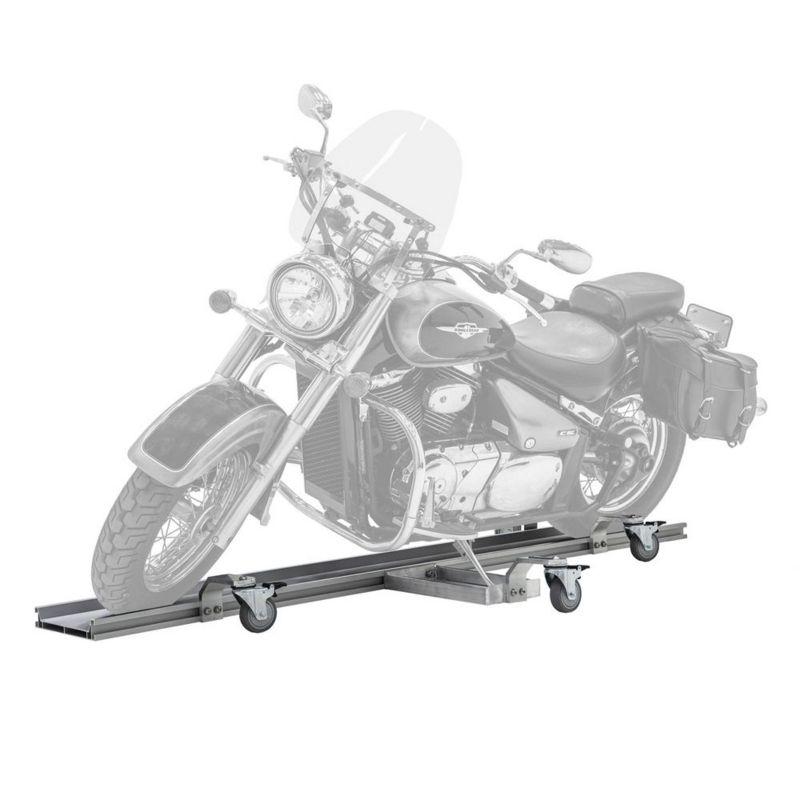 Black Widow Motorcycle Dolly with Fully Adjustable Kickstand Plate Locking Casters with Ride-On Load and Ride-Off Unload without Use of Ramp or Lever