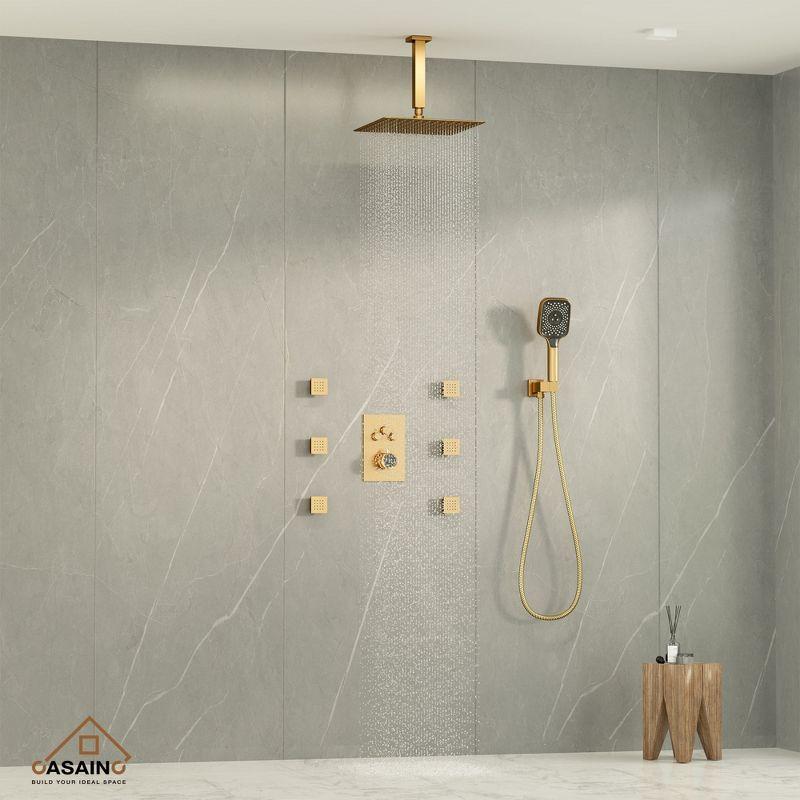 Rainfall Symphony 12inch 3-Function Dual Shower Head Thermostatic Shower System with 3 Sprays Handheld