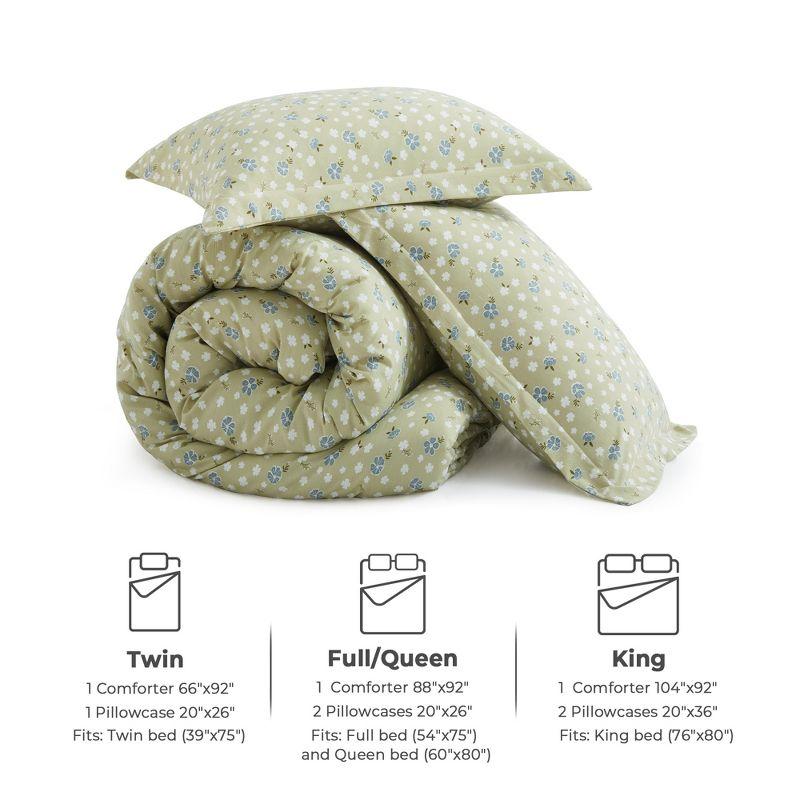 Peace Nest Floral Printed Comforter Set with Pillowcases, Bedding Set for All Season, Green, King