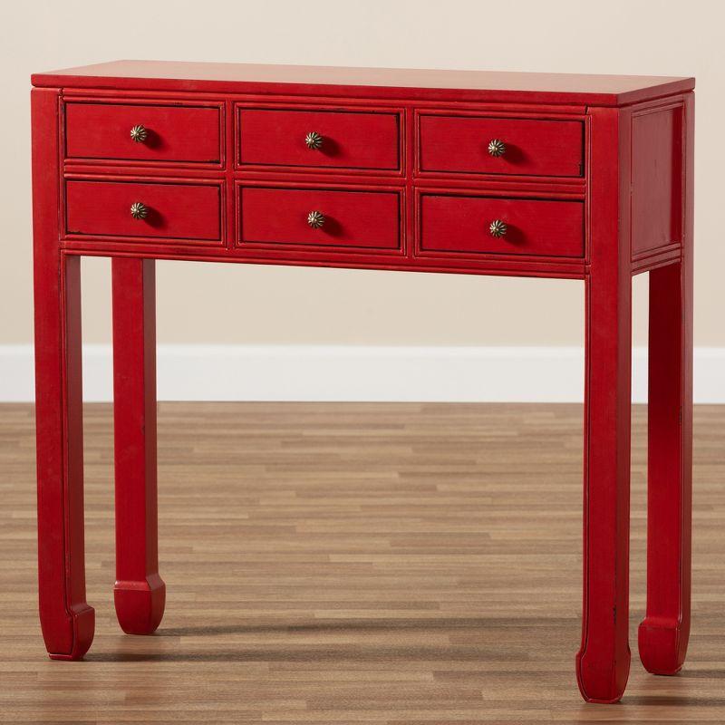 Pomme Accent 6 Drawer Console Table Red - Baxton Studio