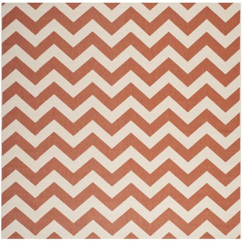 Terracotta and Beige Square Synthetic Outdoor Accent Rug