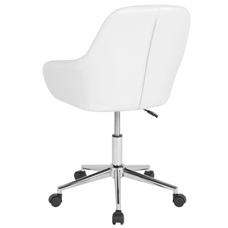 Luxurious White LeatherSoft Home Office Bucket Chair with Chrome Swivel Base