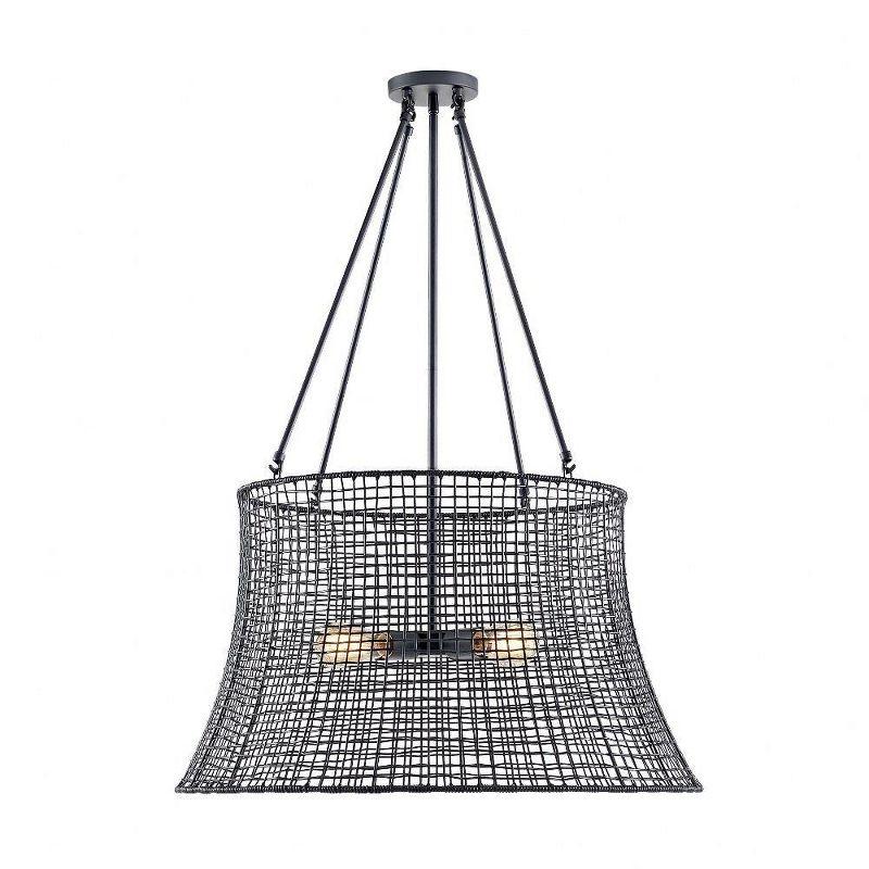 Matte Black Rattan Resin 4-Light Outdoor Chandelier