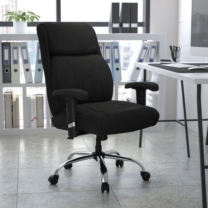 Flash Furniture HERCULES Series Big & Tall 400 lb. Rated Black Fabric Ergonomic Task Office Chair with Line Stitching and Adjustable Arms