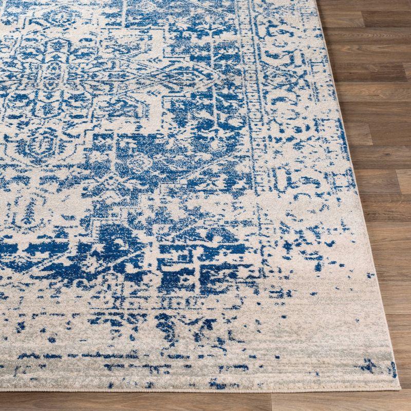 Reversible Blue and White Synthetic Runner Rug, 31"x8"