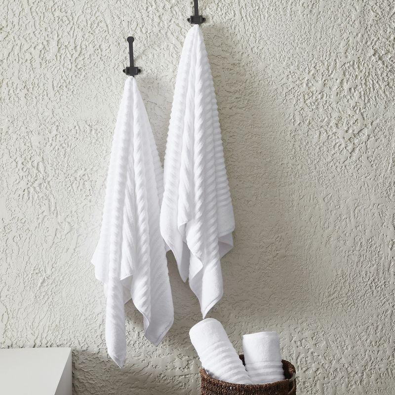 White Combed Cotton Ribbed Hand Towel Set - 6 Pack