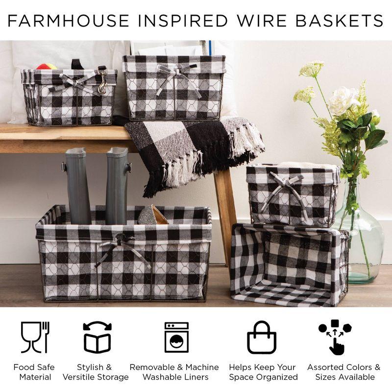 Design Imports Set of 3 S Rustic Bronze Chicken Wire Ticking Stripe Liner Baskets Black/White