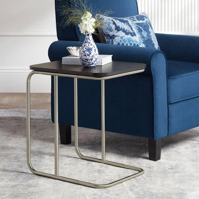 Modern Dark Oak and Brushed Nickel Rectangular Side Table