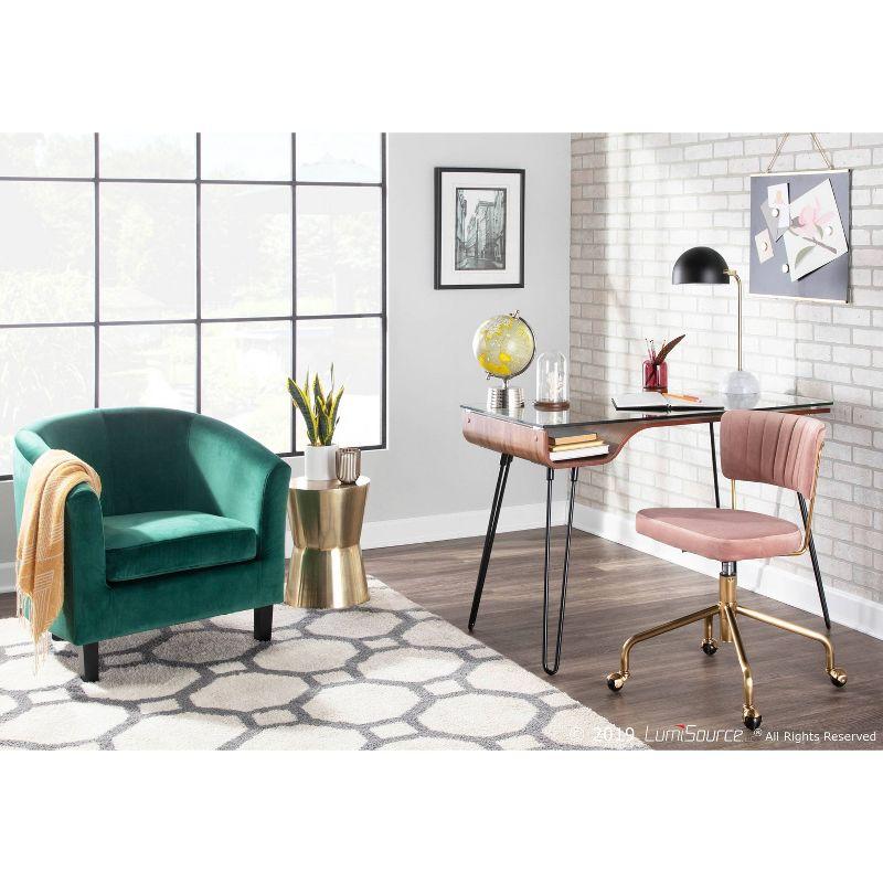 Contemporary Pink Velvet Swivel Task Chair with Gold Metal Base