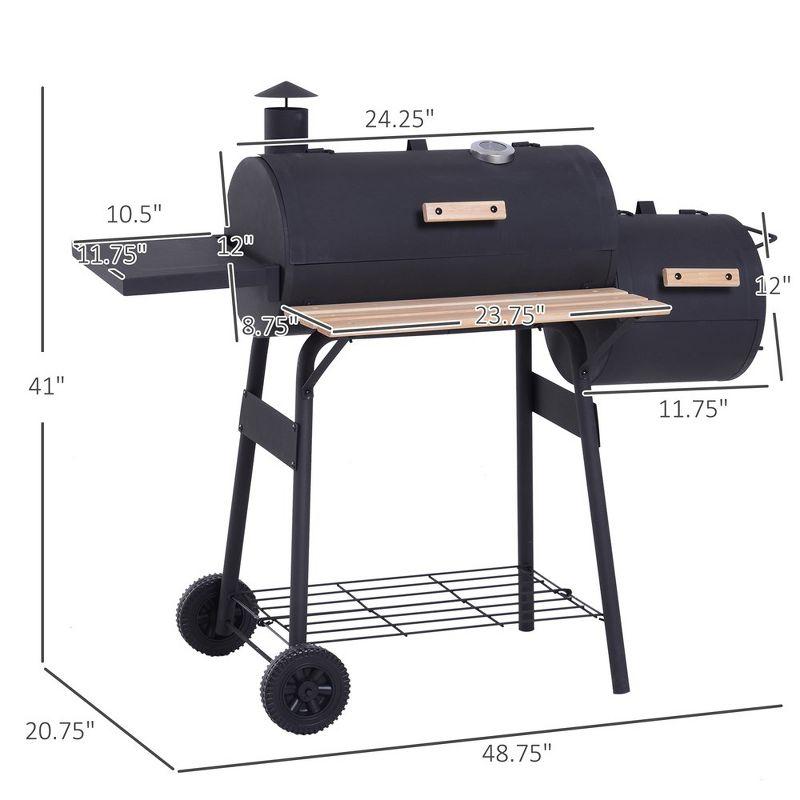 Outsunny 48" Black Steel Charcoal BBQ Grill with Smoker