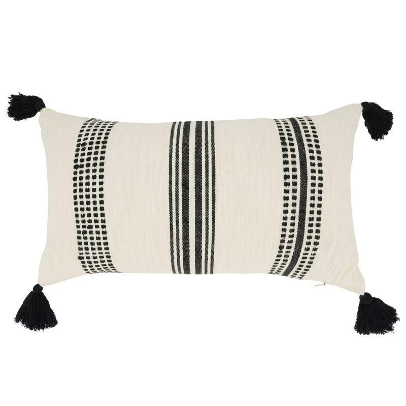 Oversize Textured Striped Tassel Throw Pillow Cover - Saro Lifestyle