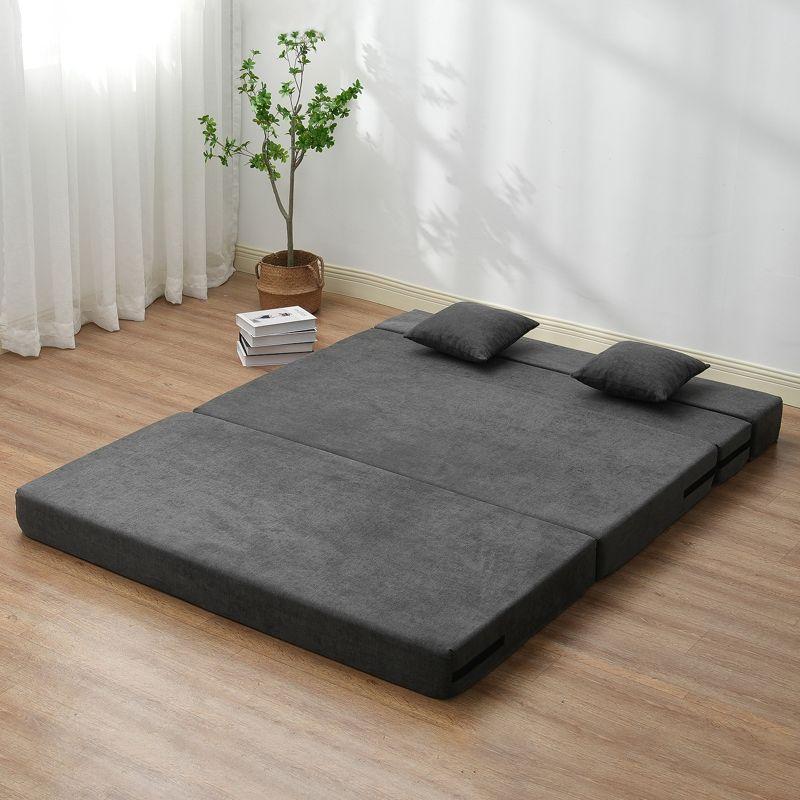 VEVOR Folding Sofa Bed, 3-in-1 Foldable Couch Bed with 2 Pillows and Washable Cover, 25D High Density Memory Foam Sleeper Chair Bed, Dark Grey(Queen)