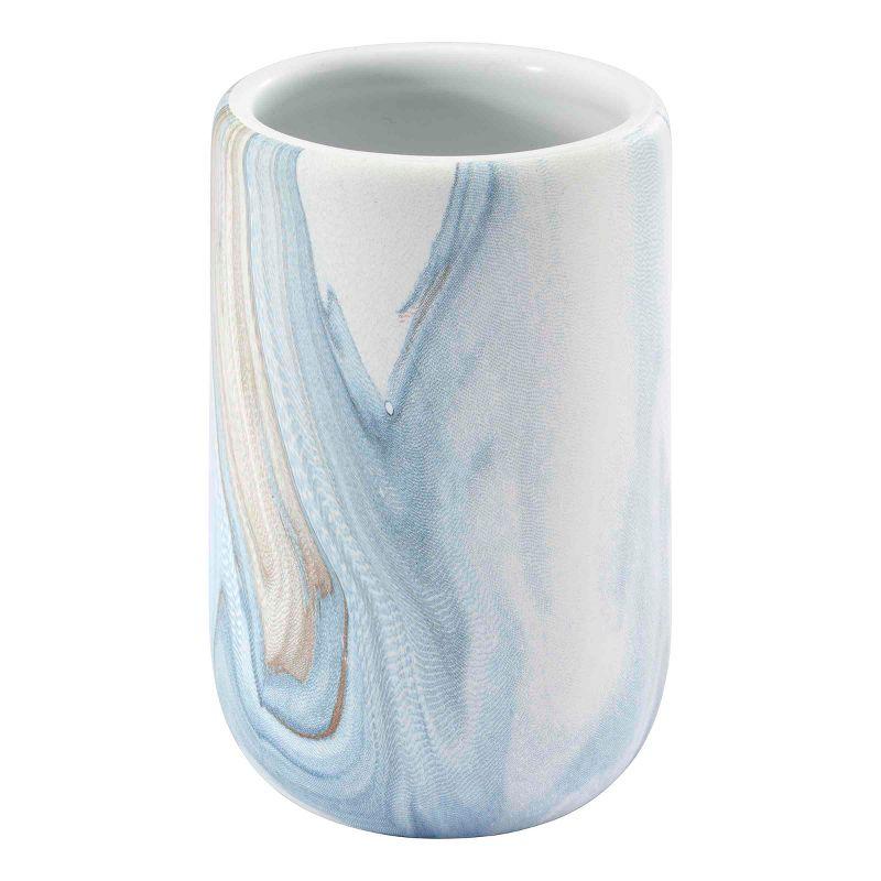 Blue and White Ceramic Marble-Design Bathroom Tumbler