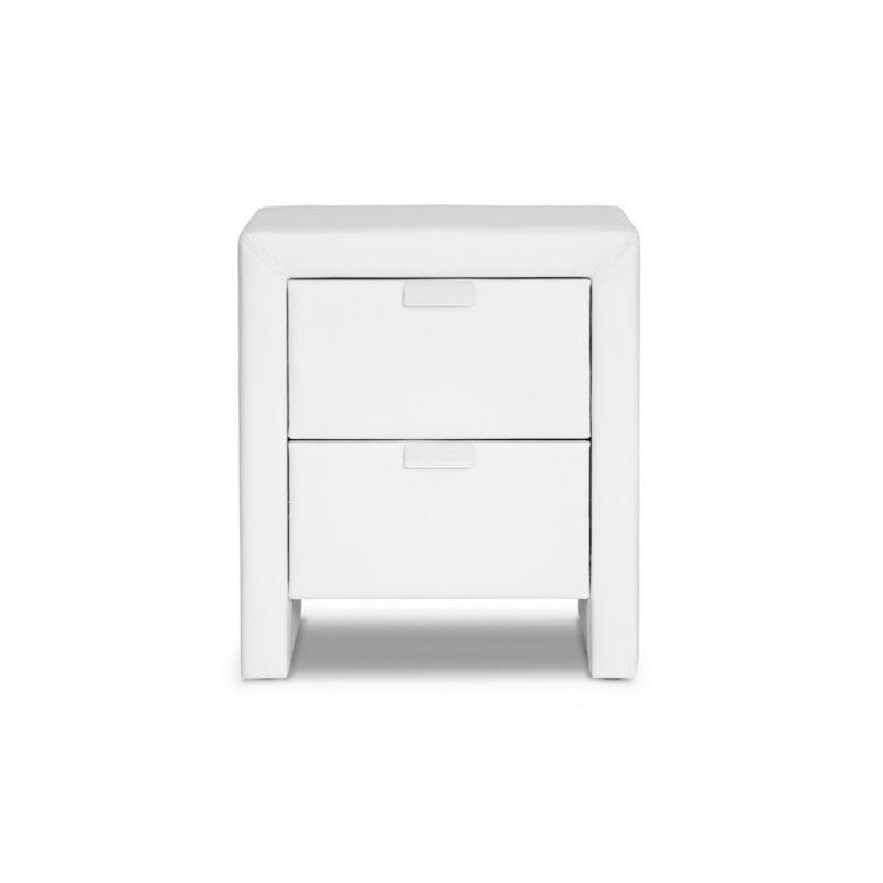 Sleek White Faux Leather 2-Drawer Contemporary Nightstand