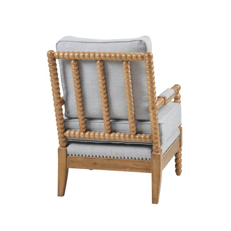 Elegant Light Blue Oakwood Accent Chair with Bronze Nailheads