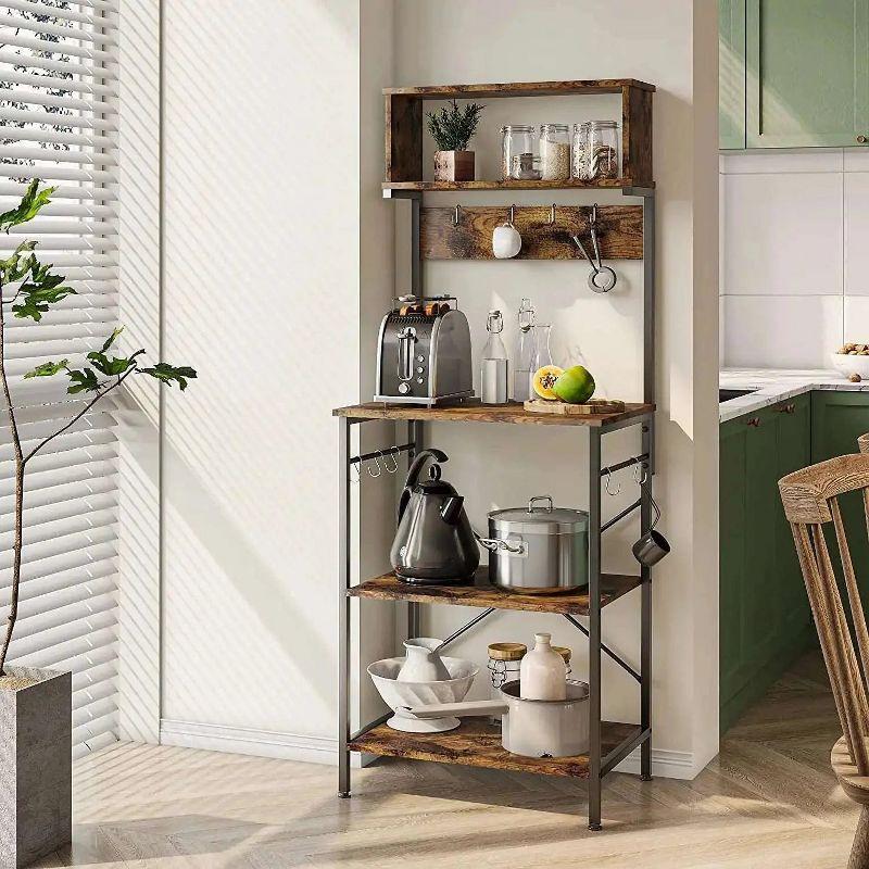 Adjustable Rustic Brown Wood 5-Tier Kitchen Storage Rack