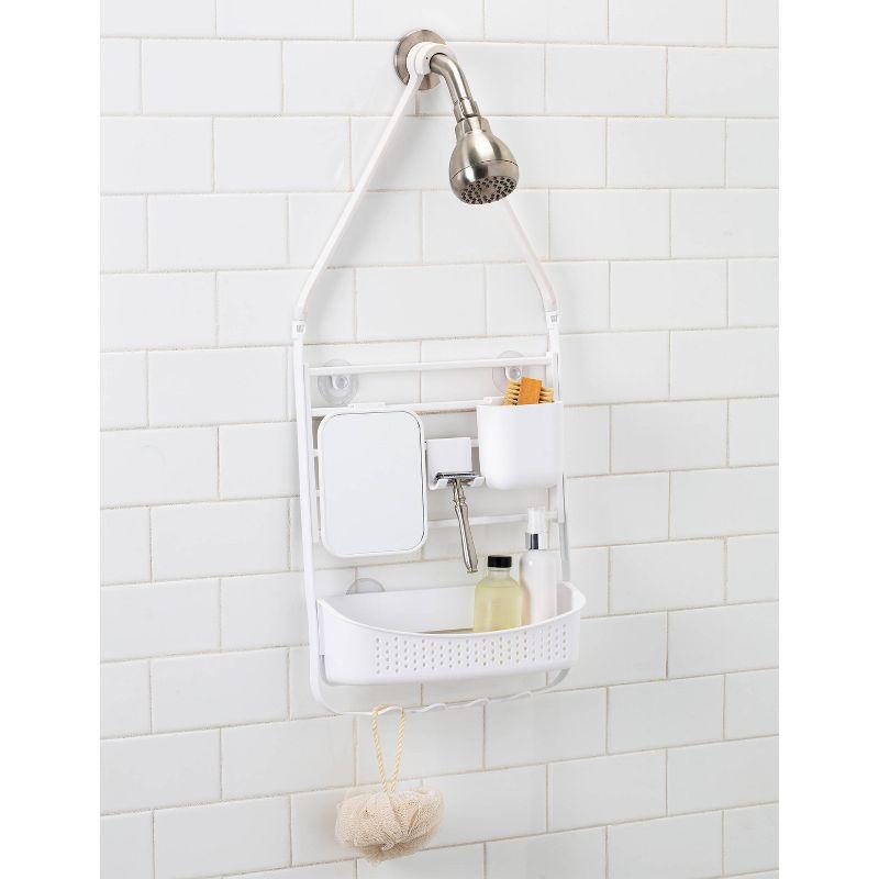 White Adjustable Plastic Shower Caddy with Suction Mount