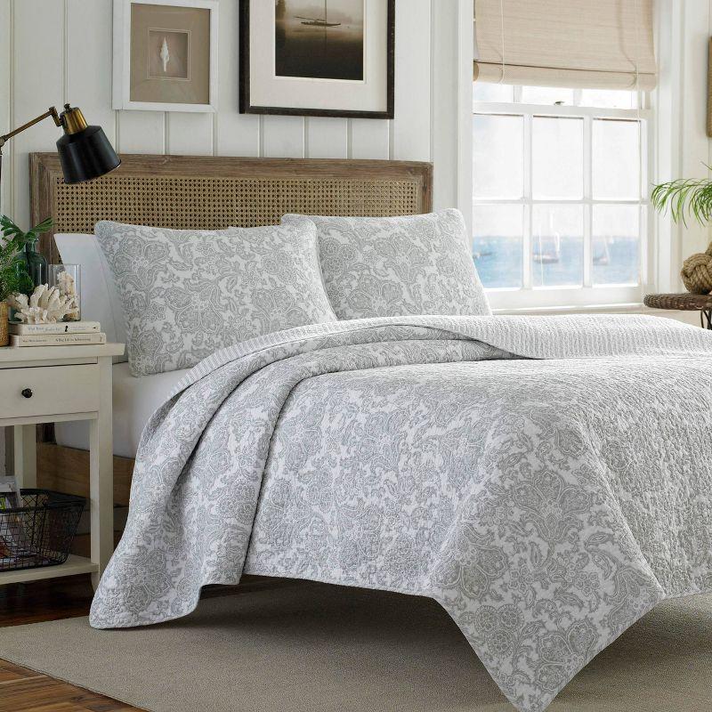 Gray Floral Cotton Reversible Full/Queen Quilt Set