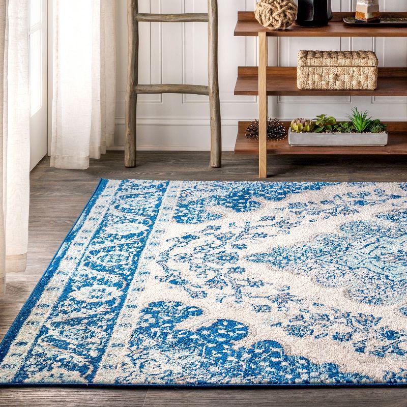 JONATHAN Y Bohemian FLAIR Boho Vintage Medallion Cream/Blue 4 ft. x 6 ft. Area Rug