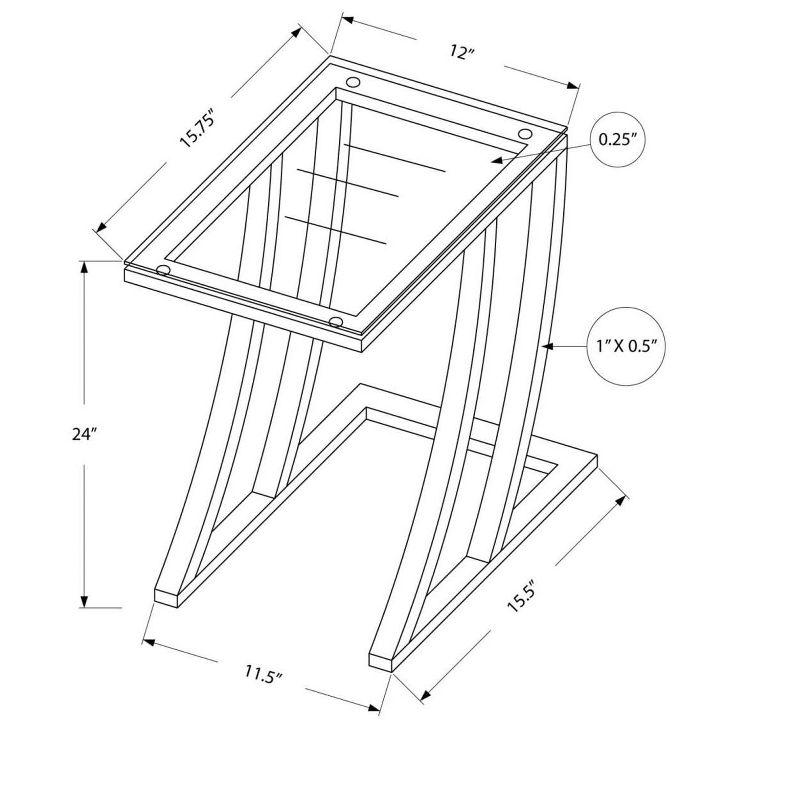 Monarch Specialties Accent Table C-Shaped End Side Snack Living Room Bedroom Metal Tempered Glass Grey Clear Contemporary Modern