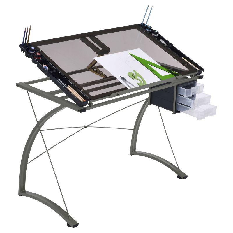 Melo 3 Drawer Glass Top Drafting Desk with Supply Storage Silver - Coaster