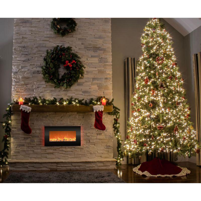 Hasting Home Electric Fireplace Wall-Mounted Heater with 13 Backlight Colors, Adjustable Heat, and Remote Control 31-Inch LED Faux  (Black)