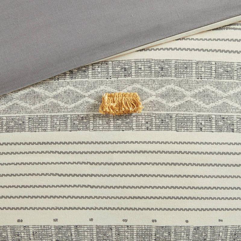 Ink+Ivy 3pc Full/Queen Cody Cotton Duvet Cover Set Yellow/Gray: Woven Stripe, Oeko-Tex Certified, Hidden Button Closure