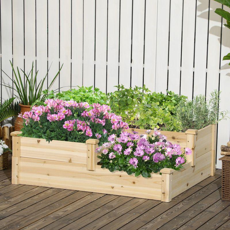 Outsunny 3 Tier Raised Garden Bed, Wooden Raised Flower Bed, Outdoor Planter Box Kit for Vegetables, Herbs, Flowers, 42.5" x 34.75" x 14.25", Natural